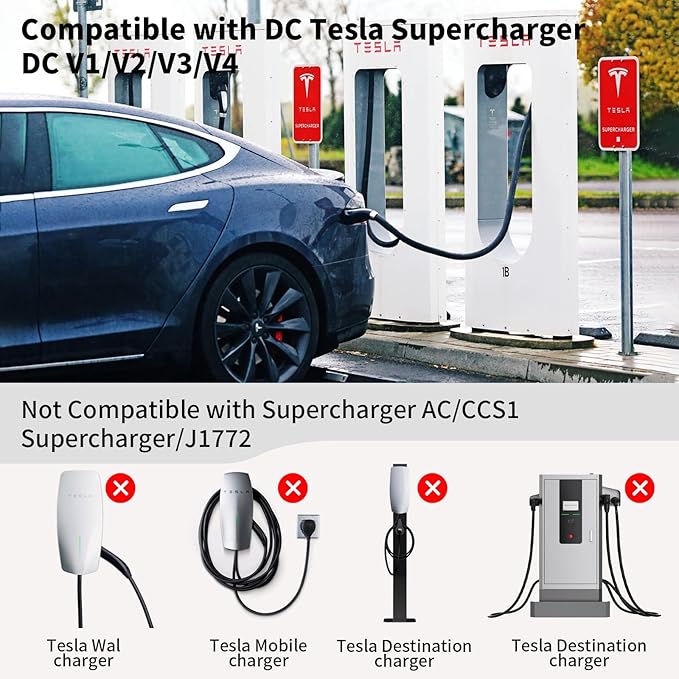 NACS to CCS1 Adapter for Tesla Supercharger - 250KW Max DC 500A 1000V, Compatible with Ford GM Hyundai Kia Rivian EVs,V3/V4 Charging Station Accessory, EV Car Charger Accessories