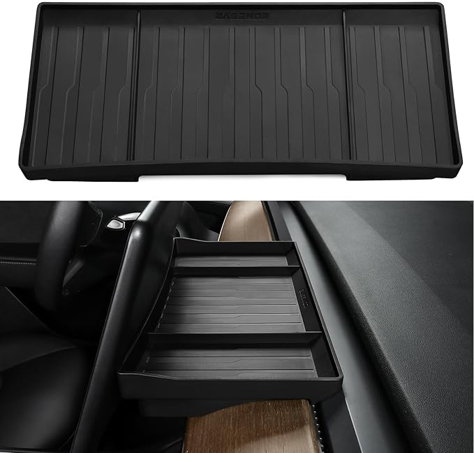 BASENOR Tesla Model Y Model 3 Dashboards Behind Screen Storage Box, (Proprietary Design) Center Console Hidden Organizer Tray Sunglasses Holder for 2017-2023 Model 3 2020-2024 Model Y