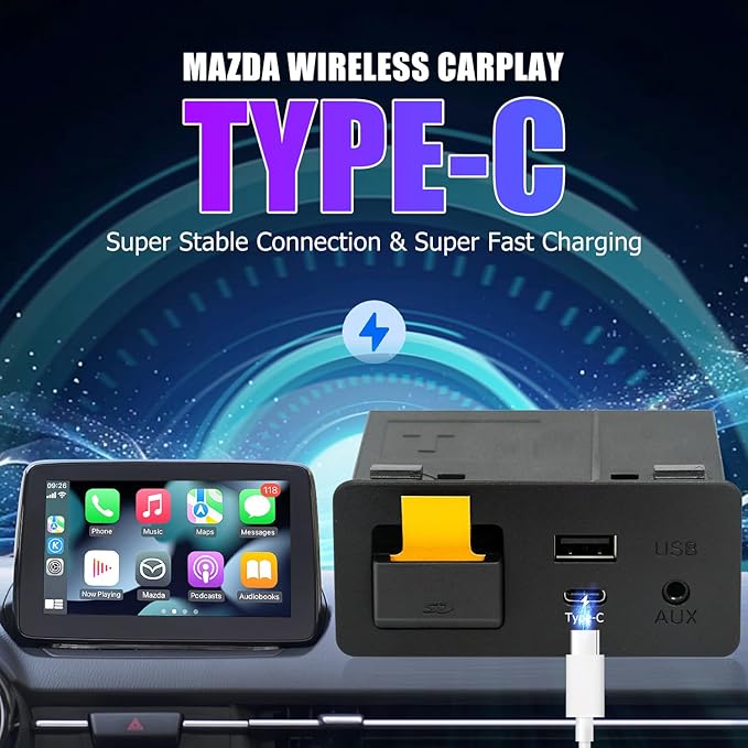Mazda Type-C Wireless Carplay Retrofit Kit, TK78-66-9U0C OEM Media Hub to MZD Connect System, Compatible with Mazda 2/3/6/CX3/CX5/CX9/MX5 2015-2020 (Only Supporting Wireless Carplay, NO Android Auto)