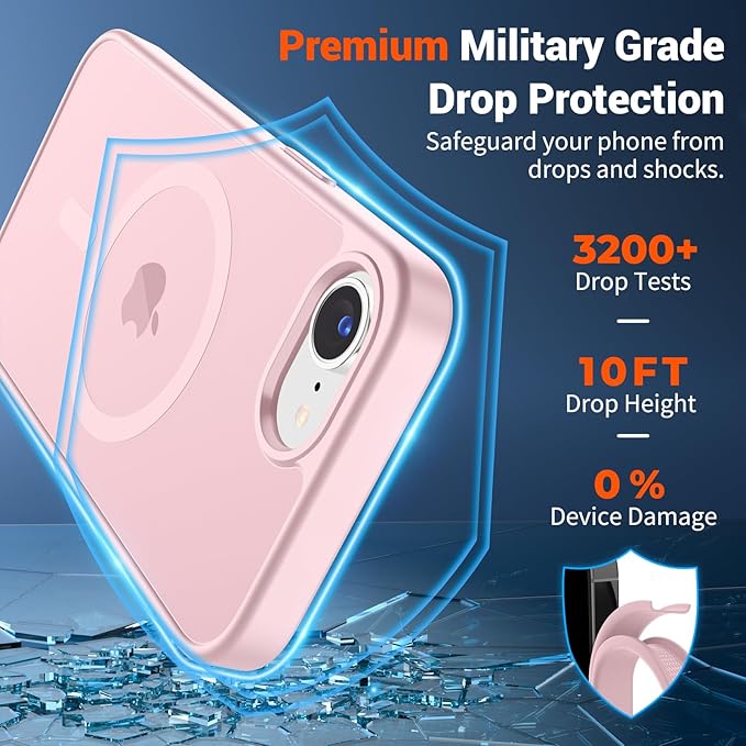 SUPFINE Magnetic for iPhone 17e Case/iPhone 16e Case with Screen Protector (Compatible with MagSafe) (Military Grade Drop Protection) Translucent Matte Shockproof Phone Cover,Light Pink