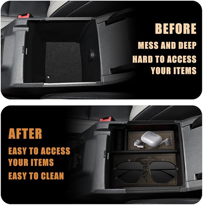 TripleAliners Center Console Organizer Compatible with 2021-2024 Ford Bronco(No for Sport) Accessories 2/4-Door Center Console Storage Box ABS Material with Leather Trim(V2_Retro Grey) Won't Fit 2025