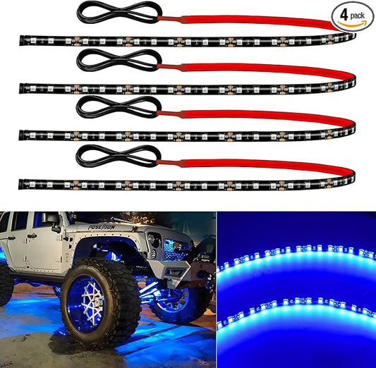 12V Led Light Strip Connectable 24Inch Blue Led Strip Lights for Car Golf Cart Motorcycle Boat Truck Cabinet Waterproof Led Light Strip,4Pack