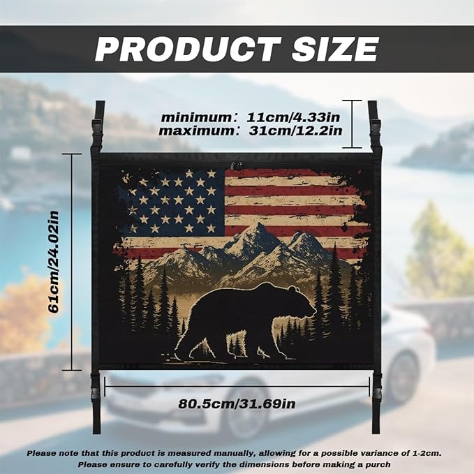 Generic American Flag Bear Car Ceiling Cargo Net-Fits Cars with Four Handles,Non-Blocking Rearview Mirror,Double-Layer Interior Roof Cargo Bag for Travel Road Trips and Car Camping 31.69"x24.02"