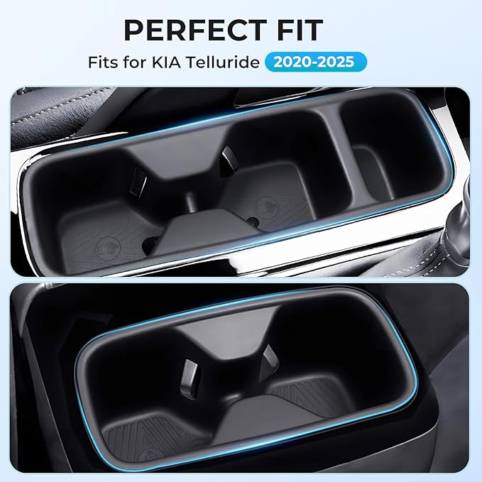 Cup Holder Inserts for KIA Telluride 2025 2024 2023 2022 2021 2020, Front & Rear TPE Center Console Interior Accessories Cup Holders Covers Protector for 2020-2025 Telluride, Black