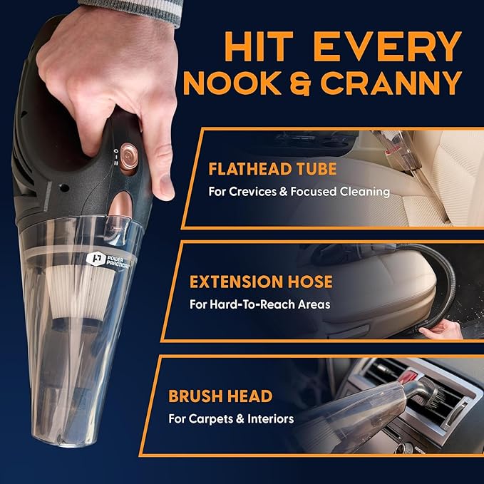 Power Practical Handheld Cordless Vacuum Cleaner, Rechargeable Portable Car Vacuums W/Strong Suction, Bag & Attachments, Small Vac Cleaner for Car, Couch, Home, Car Suction Cleaner, aspiradora de mano