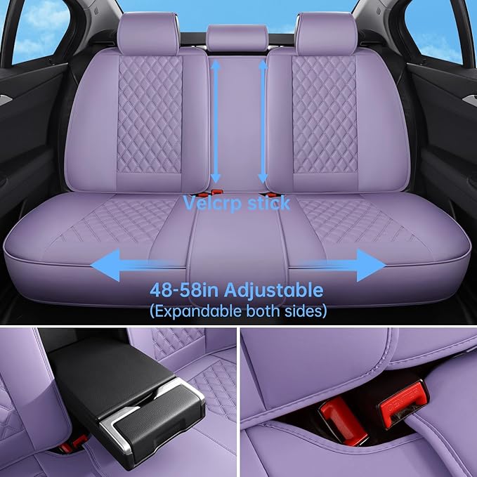 Car Seat Covers Front Seats Purple, Luxury Faux Leather Waterproof Non-Slip Women Seat Protector Universal Fit for Most Cars SUVs Trucks Pick-ups,Car Interior Accessories (Light Purple-Front Seats)