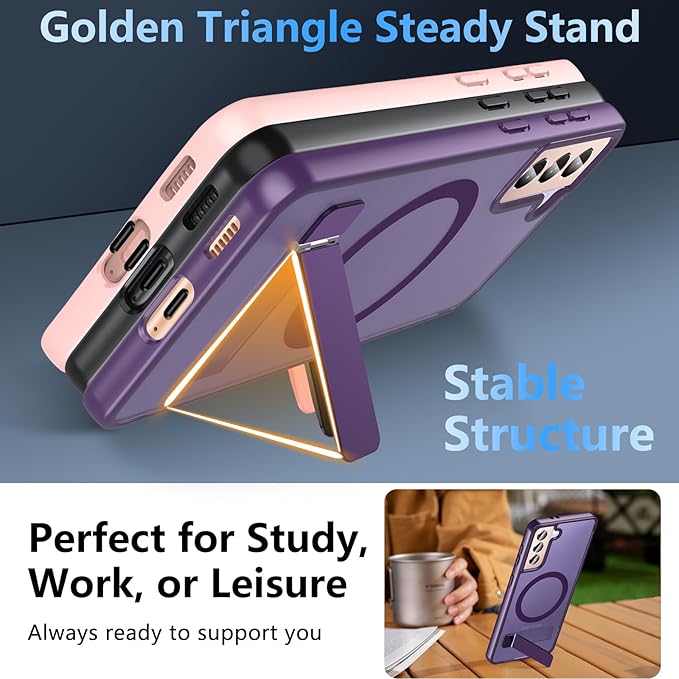 OWKEY for Samsung Galaxy S21 Case with Stand, Magnetic Shockproof Case Fit for Magsafe Translucent Matte Cover for Samsung S21, Purple