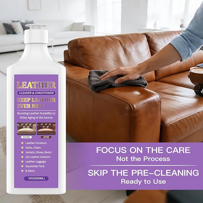 Leather Cleaner & Conditioner - Cleans, Nourishes, Restores & Maintains, Crafted for All Leather Items, Including Handbags, Jackets, Boots, Furniture, Couch, Car Interiors, and Equestrian Gear & More
