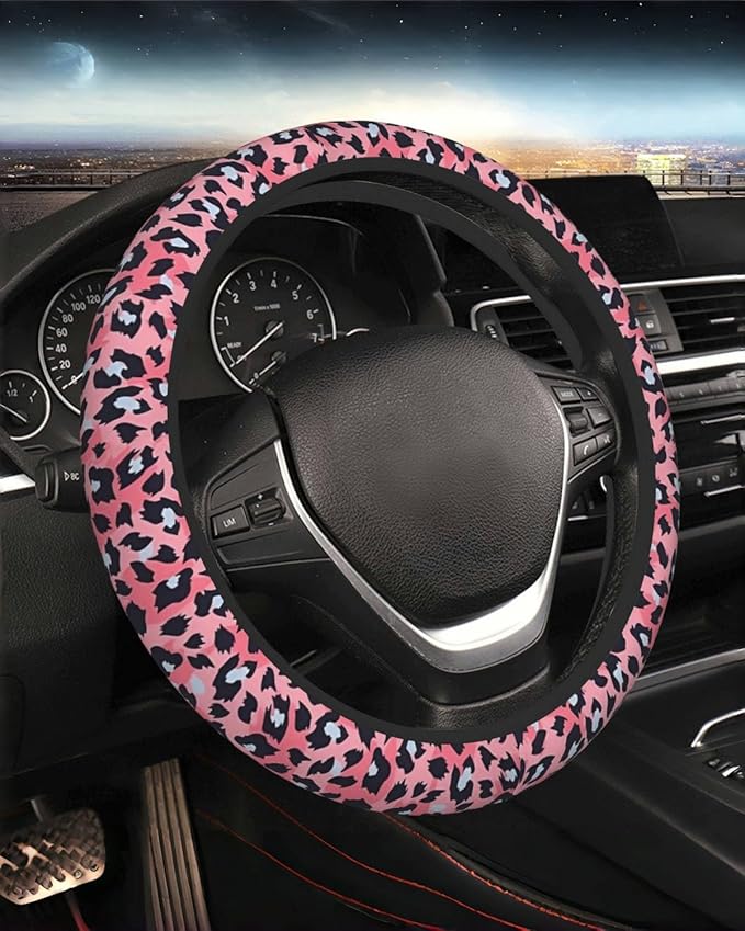 Steering Wheel Cover Accessories Neoprene Cover, Breathable Non-Slip Easy to Install Suitable for Women Men, 14.5-15.5 Inch for Car SUV Van Truck Universal - Pink Small Panther