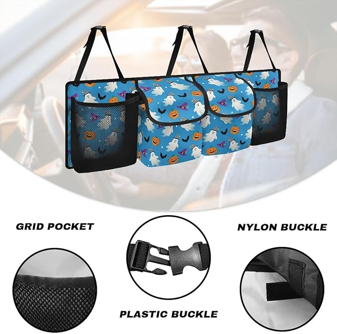 Hanging Cute Halloween Car Trunk Organizer, Car Back Seat Storage Bag with 4 Pockets Waterproof Auto Interior Accessories for SUV MPV Sedan Truck Jeep