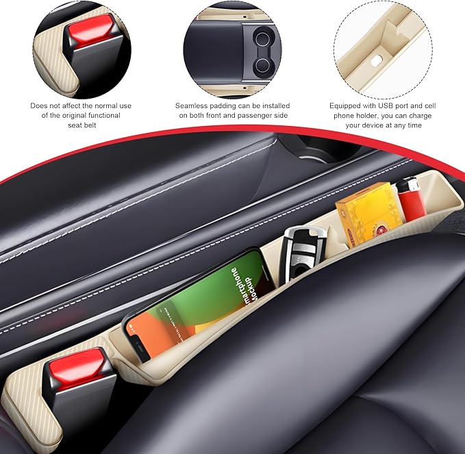 KVAEY 2PCS Car Seat Gap Filler, Automotive Seat Organizer Fill The Gap Between Seat and Console, Universal Car Gap Seat Storage for Phone Wallets and Keys, Car Accessories (Beige)