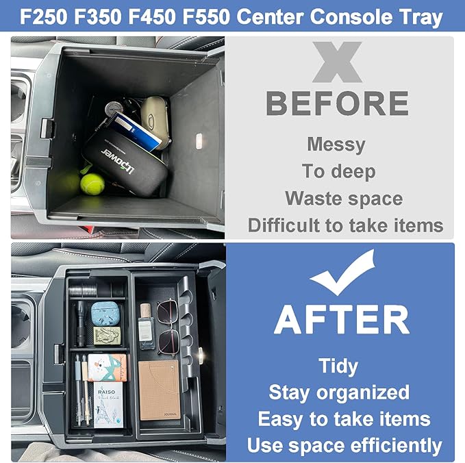 PIMCAR Center Console Organizer for 2023 2024 2025 2026 Ford F250 F350 F450 F550 Super Duty | Custom Fit Insert Compatible with Factory Tray (Fits Bucket Seats) - One Tray