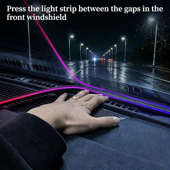 Car Dashboard LED Interior Strip Light,55''USB Powered Acrylic Neon Flexible Strip Fiber Optic LED Ambent Lighting Kits with Remote APP and Type-C Adapter(1 in 1)