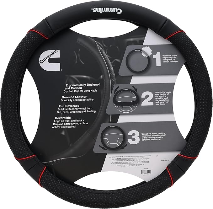 Cummins CMN35392 Navigator 18-Inch Steering Wheel Cover Leather Semi Truck Interior Accessories for RV and Big Rig-Black