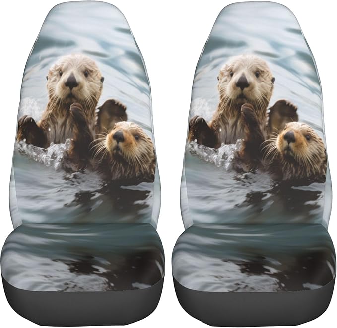 Delerain Car Seat Covers Set 2Pcs, Sea Otters Swim Universal Front Car Seats Vehicle Enterior Protector Suitable Fits Most Car Auto SUV Sedan Truck