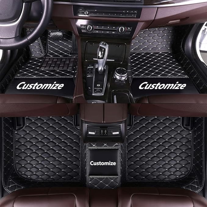 Custom Car Floor Mat Compatible with 97% Car Models Luxury Leather All Weather Waterproof Anti-Skid Full Coverage Car Mats (Black Beige)