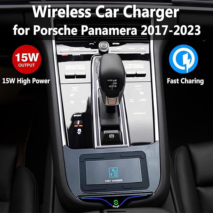 New Upgrade Wireless Car Charger for Porsche Panamera (2017-2023),15W Fast Wireless Phone Charging Pad, Center Console Wireless Charger Works with QI-Enabled Phones(Size:22-23)