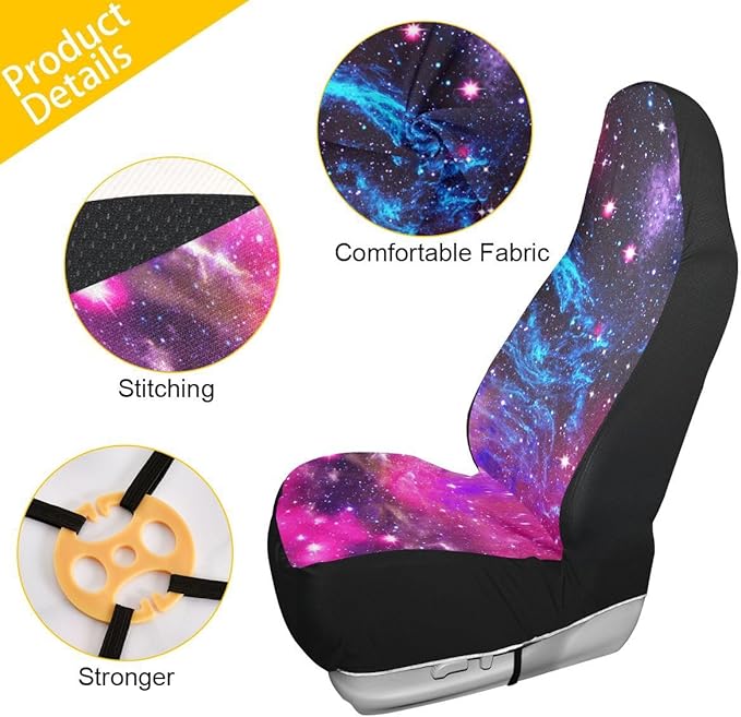 Galaxy Car Seat Covers Set of 2,Deep Space Abstract Natural Universe Blue Purple Galaxy Stars Universal Auto Front Seat Protector for Women Men Nebula Design Car Accessories Fit for Car Truck