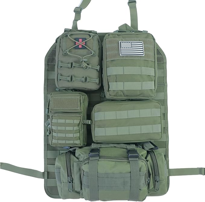 Universal Tactical Seat Back Organizer Vehicle Molle Panel Organizer Storage Bag with 5 Detachable Molle Pouch for All Vehicel Such as Jeep,Truck,SUV, Car, Ford,Chevy etc