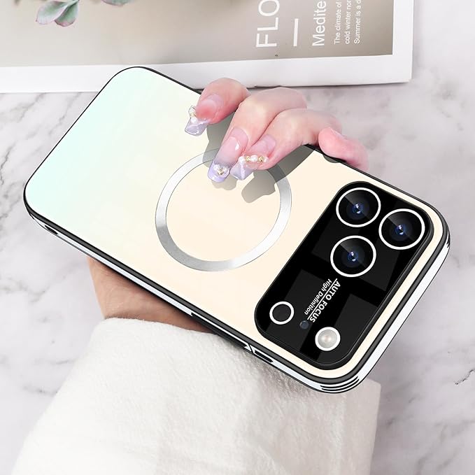 Guppy Compatible with iPhone 17 Pro Max Magnetic Case, with Full Camera Lens Protector [Compatible with MagSafe] Scratch Resistant Gradient Glass Back Cover Phone Case-White