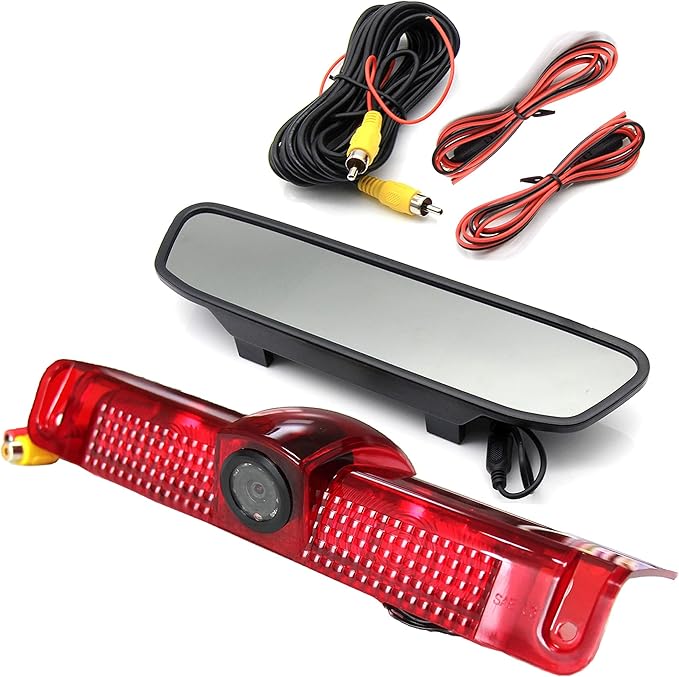 RED WOLF 3rd Third Brake Light Backup Camera w/4" Rear View Mirror Monitor Kit for Chevrolet Chevy Express/GMC Savana 2500 3500 2003-2019 3rd Brake Light Position Mounted