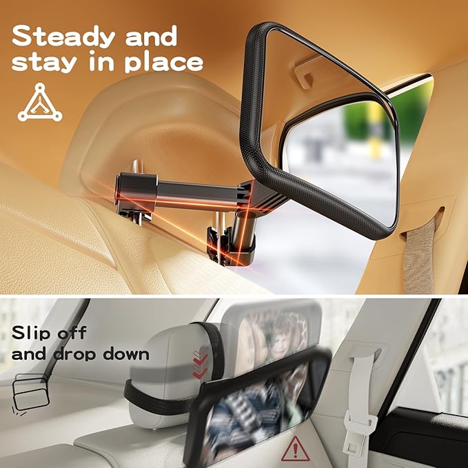 Baby Car Mirror for Baby Hook Clip Design Never Shake Baby Mirror for Car Seat Mirror Rear Facing Newborn Essentials Easy Install Back Seat Mirrors for Car ShatterProof Crash Tested Baby Shower Gifts