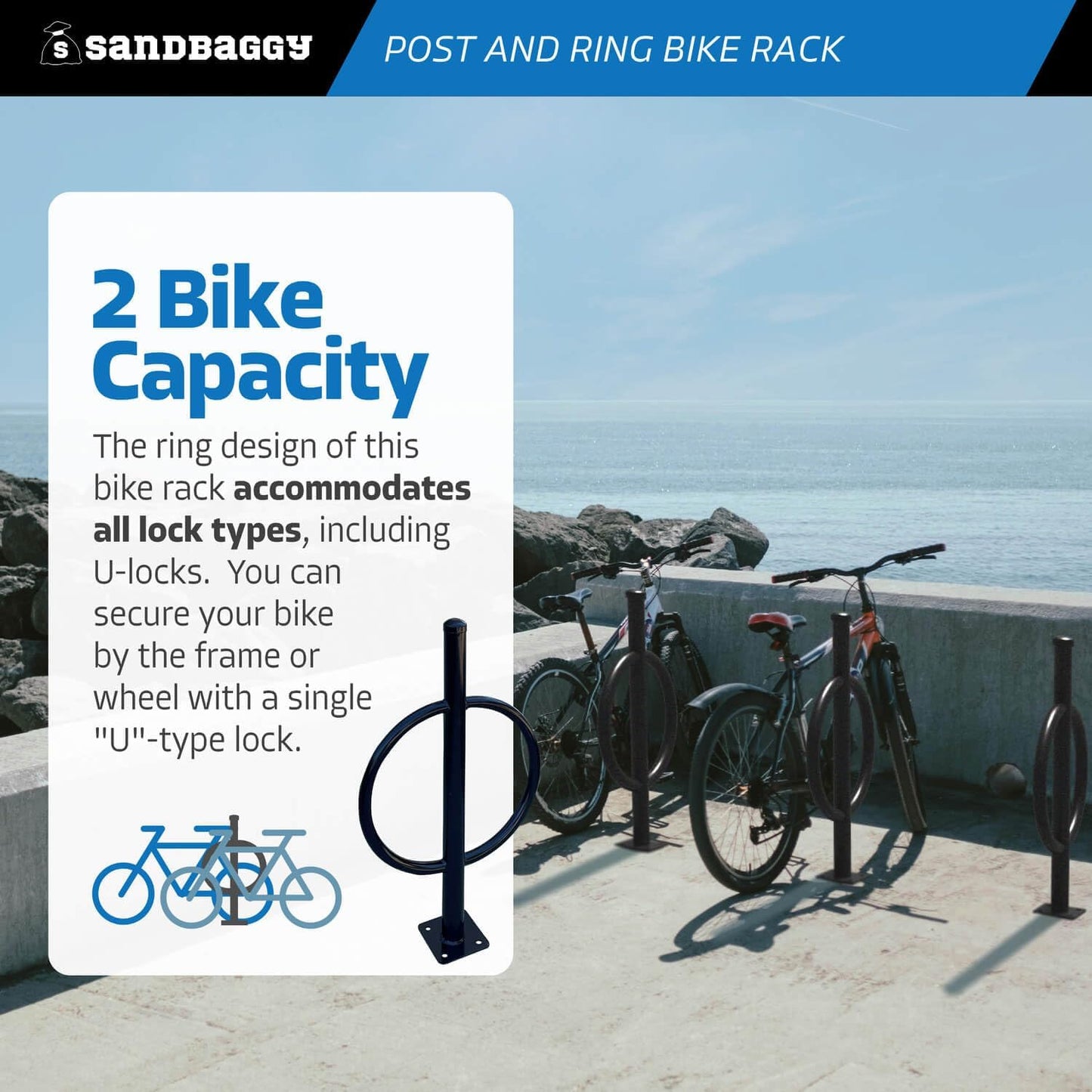 Sandbaggy Post and Ring Bike Rack - Commercial Bike Racks - Galvanized Steel - Anti-Theft Design - In Ground, Apartments, Sidewalks, Industrial (Orange, 1)