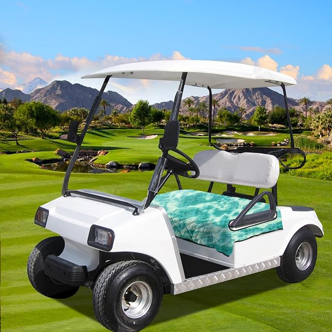 YOKYHOM Golf Cart Seat Covers for 2 & 4 Passenger Carts, Thick Short Plush with Non-Slip Backing, Ultra Soft Seat Towel Blanket, Fits EZGO, Club Car, Yamaha, 51"x30.5", Blue Green