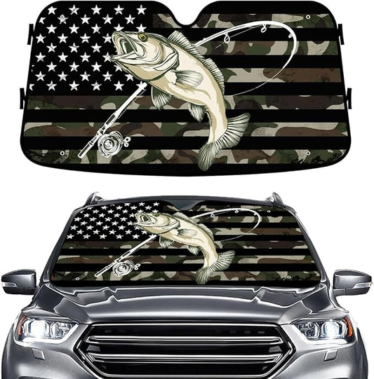 GENANY Fishing Flag Windshield Sun Shade for Car SUV Truck (55x30 Inches), Sun Shade Windshield, Shades for Windows, Protector Blocks UV, Car Decor