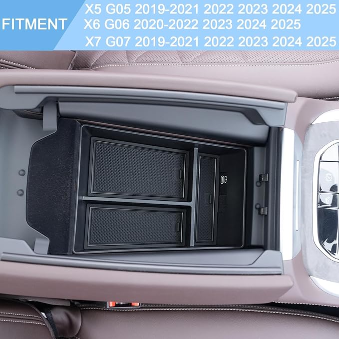 JKCOVER Center Console Organizer Tray Compatible with BMW X5 G05 X7 G07 (2019-2025) and X6 G06 (2020 2021 2022 2023 2024 2025) Accessories Armrest Secondary Storage Box, ABS Plastic