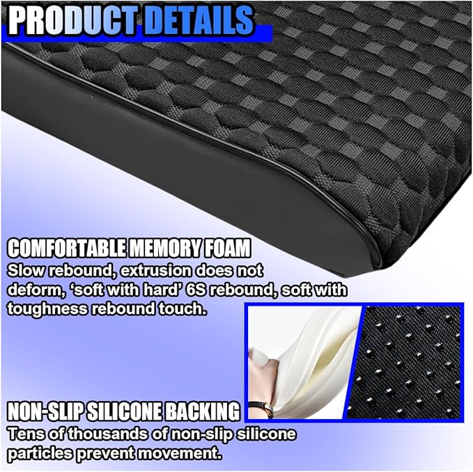 Cool Car Center Console Cushion Pad, Comfortable Ice Silk Car Armrest Cover, Breathable Vehicle Armrest Seat Box Pad Memory Foam, Auto Interior Protection Accessories, Universal for Summer (Black)