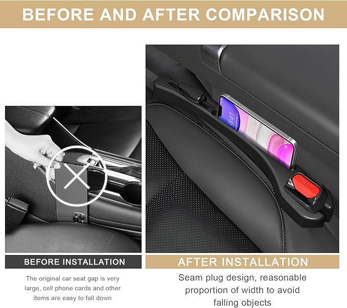 2 PCS Car Seat Gap Filler Organizer, Multifunctional Gap Fillers Between Seat and Center Console, Recessed Storage Organizer Stop Things from Dropping for Car Truck SUV (Black)