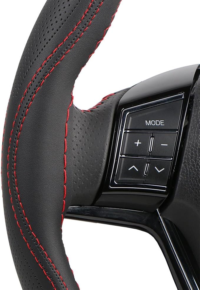 15 Inch Universal Micro Fiber Leather Car Steering Wheel Cover Stitch On Wrap with Needle & Thread Anti-Slip Auto Steering Cover for Woman DIY Red Line