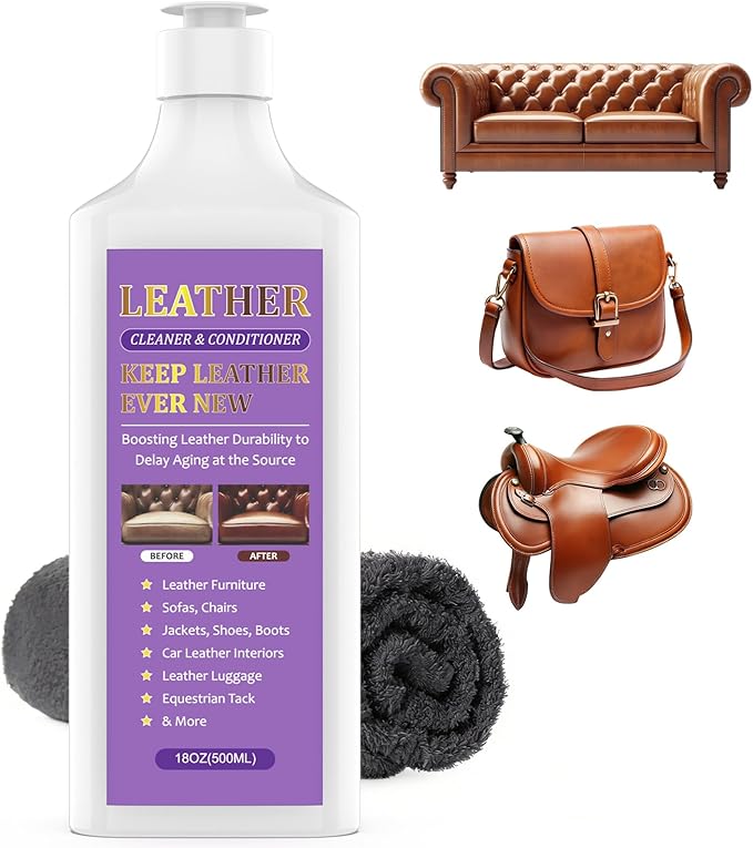 Leather Cleaner & Conditioner - Cleans, Nourishes, Restores & Maintains, Crafted for All Leather Items, Including Handbags, Jackets, Boots, Furniture, Couch, Car Interiors, and Equestrian Gear & More