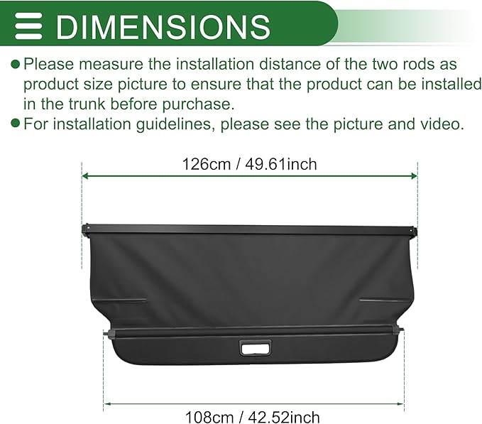 Motoforti Car Trunk Retractable Cargo Cover for Jeep Compass 2017-2024 Aluminum Alloy Canvas Gloss Black