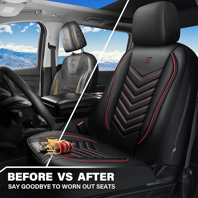 CAR PASS 3D Foam Faux Leather Car Seat Covers Front Seats,Waterproof Leather Front Seat Cover for Car,Universal Fit for SUV Truck Sedan Automotive,Armrest Airbag Compatible Anti-Slip, Black and Red