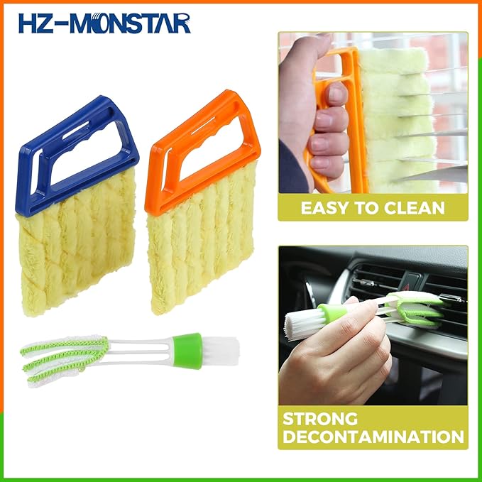 3Pcs Window Venetian Blind Cleaner Duster Tool, 2Pcs Washable 7 Fingers Dusting Cleaner and 1Pc Air Vent Cleaner, Venetian Washable Mini Handheld Brush for Air Conditioner Vents, Fans Vents