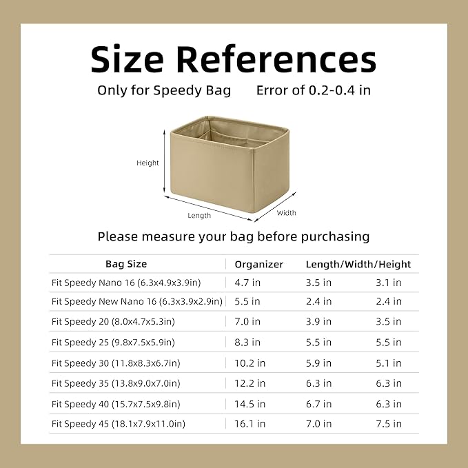 DGAZ Silk Purse Organizer Insert Fits LV Speedy 16/20/25/30/35/40/45 bags，Silky Smooth Bag Organizer，Luxury Handbag & Tote Shaper(S2 trench,SP30)