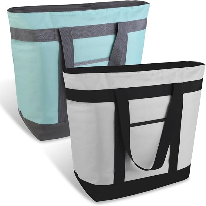 mosago 2PK Reusable Grocery Tote Bags, Insulated Cooler Shopping Bag for Women, Pizza/Food Delivery Bags to Keep Food Hot/Cold for Commercial Food Transport, Cooler Bag for Travel/Picnic, Collapsible