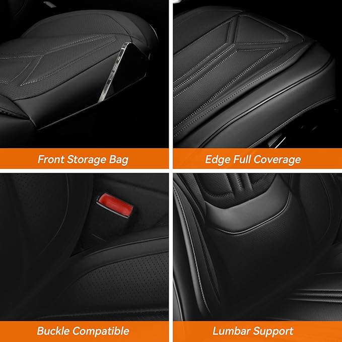 Car Seat Covers, Premium Leather Car Seat Covers, Waterproof and Breathable Seat Covers, Universal Car Seat Protector Fit for Cars, Trucks, SUVs, Pick-ups (Black, 2 PCS Front Seat)