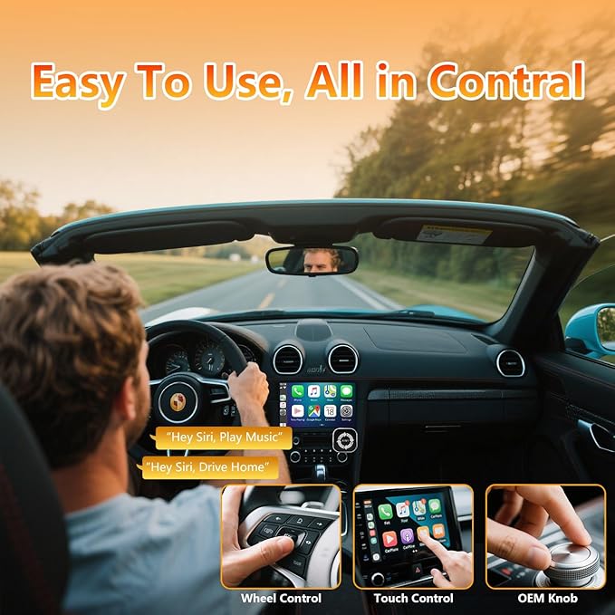 4 in 1 Wireless Carplay Adapter 2026 Upgrade, Ultra-mini Size USB Design Wired to Wireless Adapter for Apple Carplay & Android Auto & Airplay & Mirror Link, Plug and Play (Black)