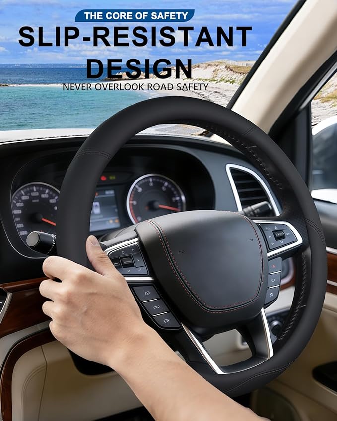 Heavy-Duty Steering Wheel Cover for RV Trucks & Campers - Non Slip Covers, Steering Wheel Grip for Motorhomes & Recreational Vehicles, Fits Oversized 15.5-16 Inch Wheels (Black)