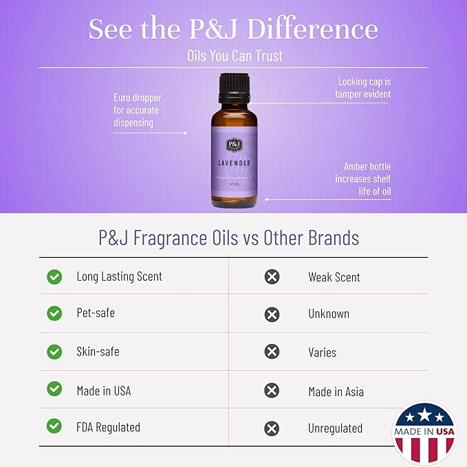 P&J Fragrance Oil | Lavender Oil 30ml - Candle Scents for Candle Making, Freshie Scent, Soap Making Supplies, Diffuser Oil Scents