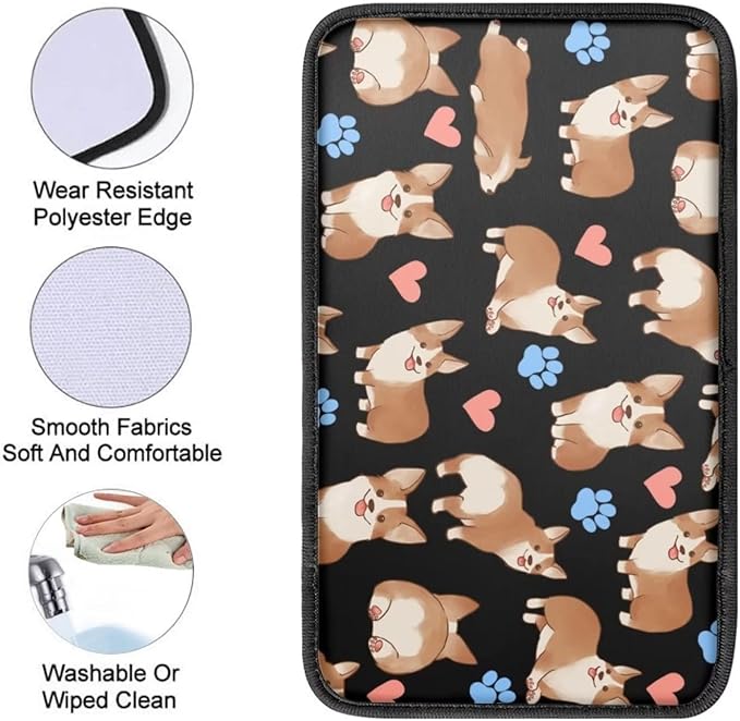 JoyLamoria Cute Corgi Car Armrest Center Console Cover Elasitc Automotive Armrest Pad with Polyester
