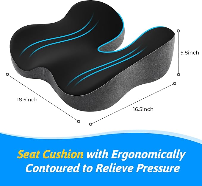Seat Cushion for Tailbone & Sciatica Pain Relief - Plush Yet Supportive Ergonomic Memory Foam Chair Cushions for Office Chair, Car, Wheelchair,Airplane & Long Sitting