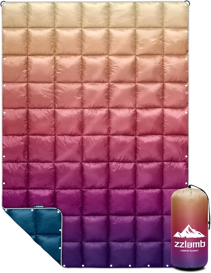 zzlamb Camping Blanket for Cold Weather,Outdoor Puffy Blanket Portable Down Alternative,Windproof Warm Cloak with Snaps,Cozy Quilt Backpacking Picnic RV Travel Plane Car Hammock Beach Climbing