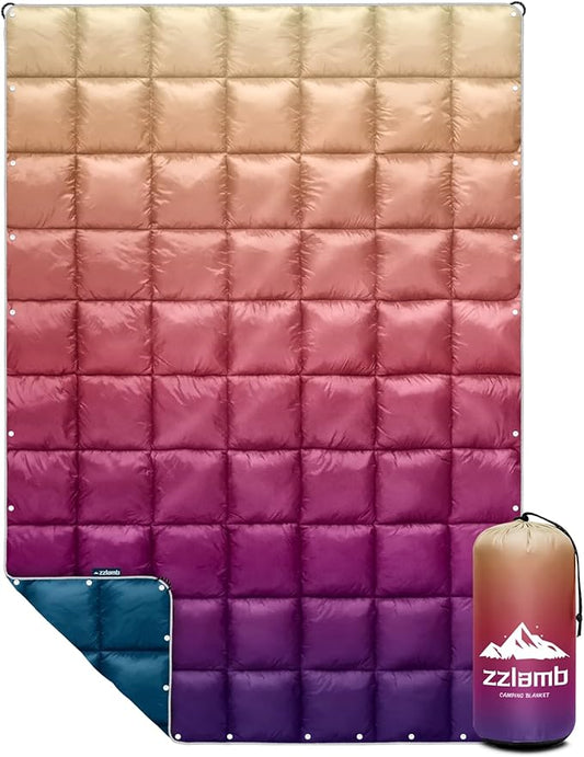 zzlamb Camping Blanket for Cold Weather,Outdoor Puffy Blanket Portable Down Alternative,Windproof Warm Cloak with Snaps,Cozy Quilt Backpacking Picnic RV Travel Plane Car Hammock Beach Climbing