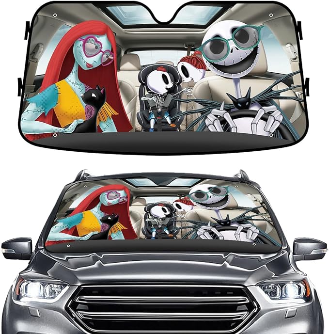 GENANY Horror Nightmare Skellington Windshield Sun Shade for Car SUV Truck (55x30 inches), Sun Shade Windshield, Shades for Front Windows, Protector Blocks UV, Car Decor