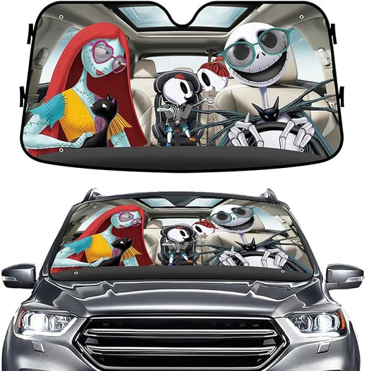 GENANY Horror Nightmare Skellington Windshield Sun Shade for Car SUV Truck (55x30 inches), Sun Shade Windshield, Shades for Front Windows, Protector Blocks UV, Car Decor
