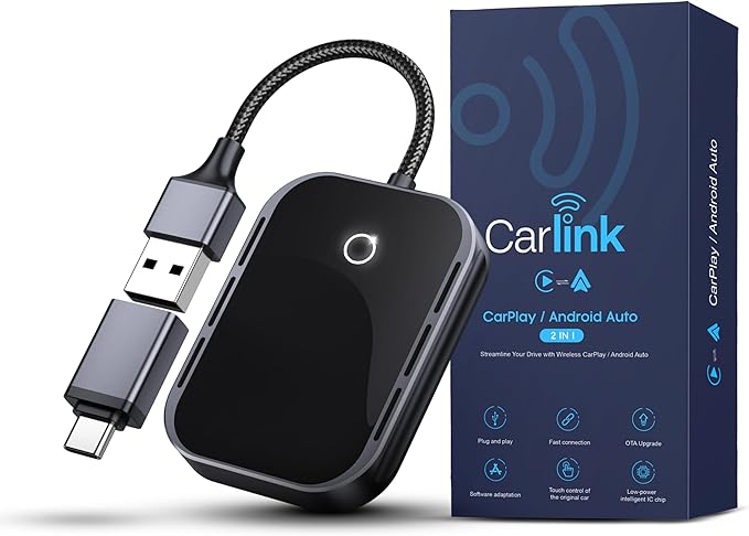 Carlink Wireless CarPlay & Android Auto Adapter for iPhone & Android - USB-C, No Latency, Seamless Multi-User Connection (iOS 10+, Bluetooth Car Stereo Support)
